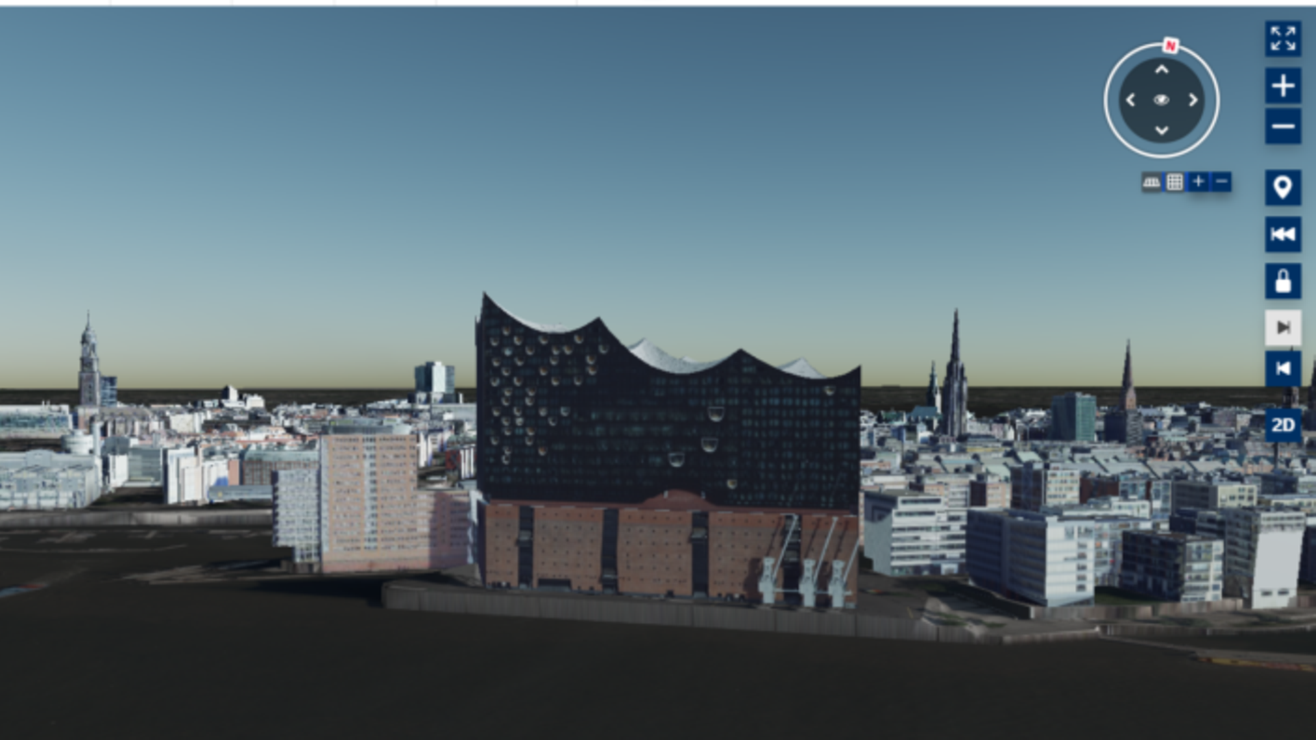 3D Modell der Elbe mit Blick auf die Elbphilharmonie