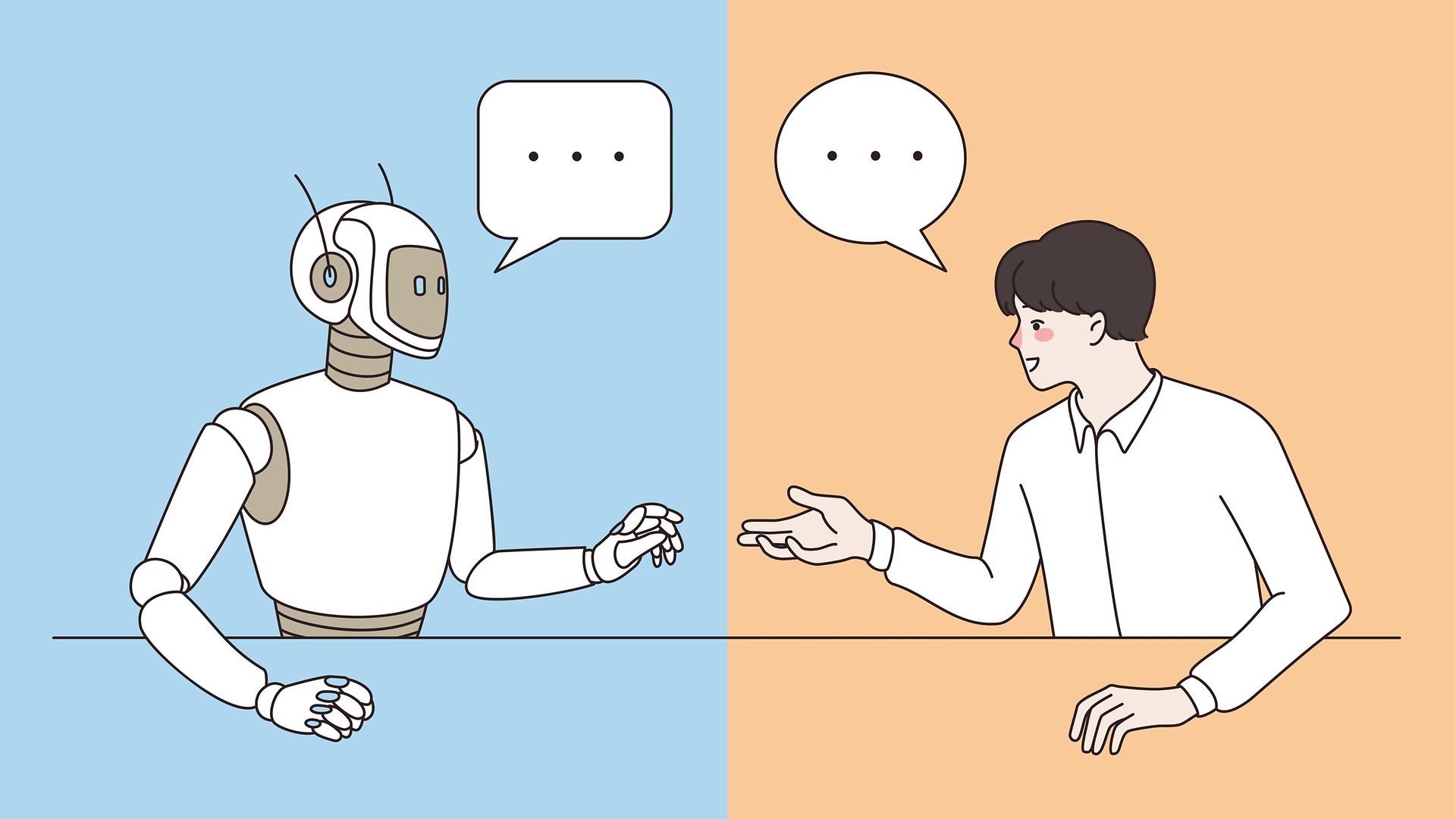 Symbolbild Zeichnung eines Roboters der einem Menschen die Hand reicht